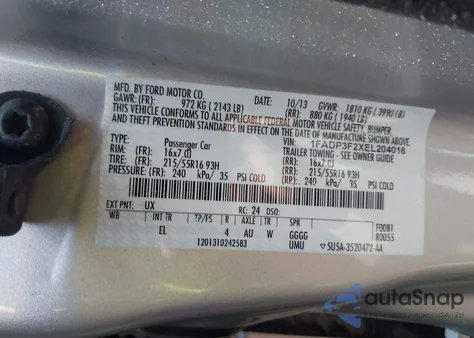 2014 Ford Focus Se z USA, uszkodzony, nr VIN 1FADP3F2XEL204016